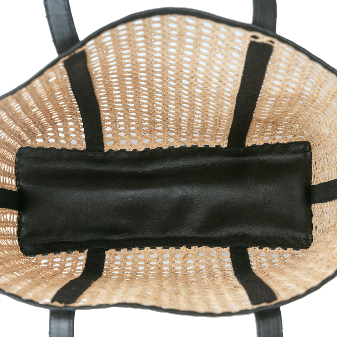 Rattan and Leather Carry All Tote