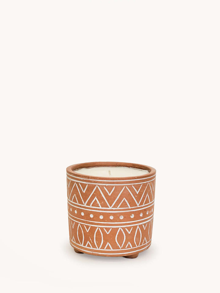 Hand Etched Terracotta Garden Pot Candle