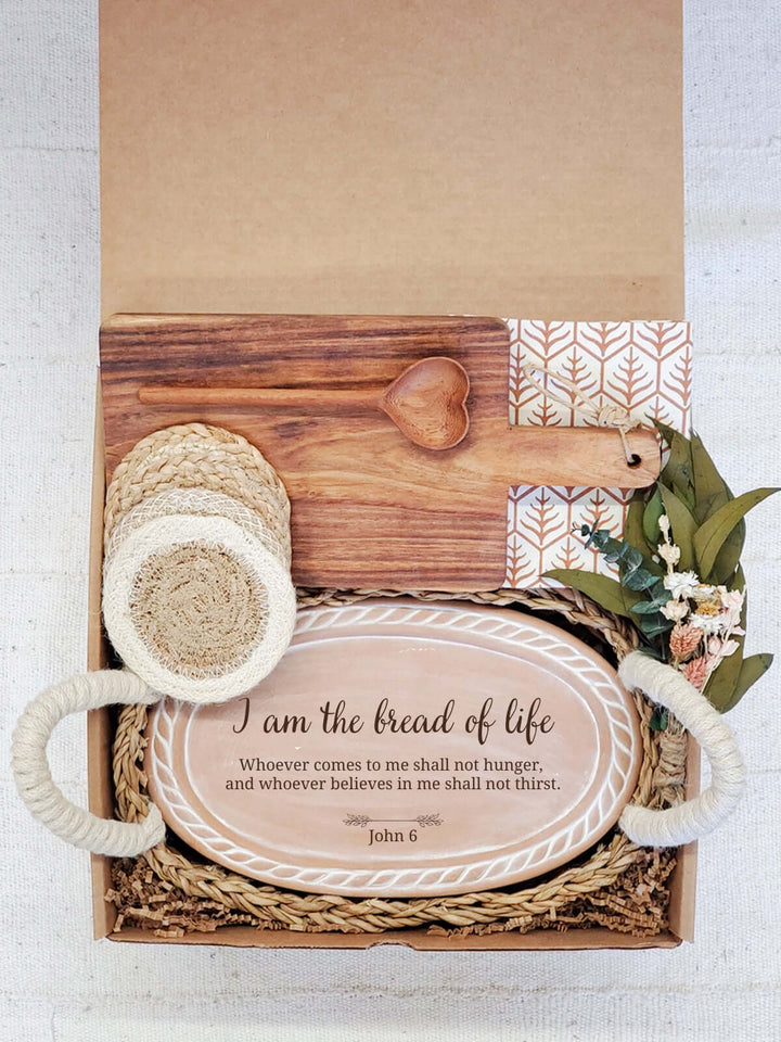 Bread Warmer Gift Box With Wooden Board and Spoon - Bible Oval