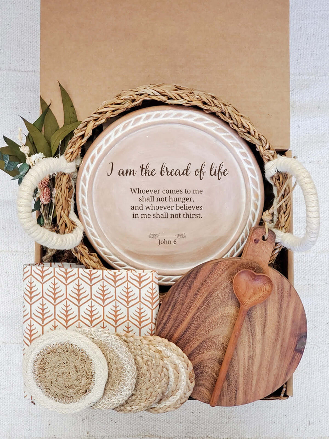 Bread Warmer Gift Box With Wooden Board and Spoon - Bible Round