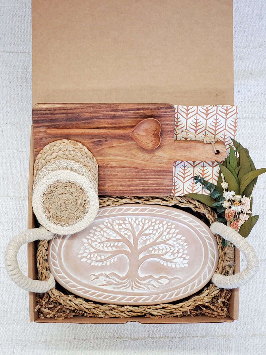 Bread Warmer Gift Box With Rectangular Wooden Board and Spoon - Oval