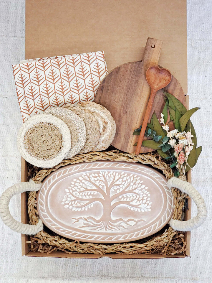 Bread Warmer Gift Box With Round Wooden Board and Spoon - Oval