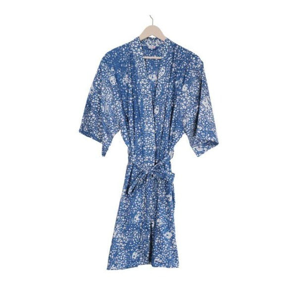 Handmade Batik Robe/ Kimono, Blue Stone, Hand Dyed, 100% Cotton