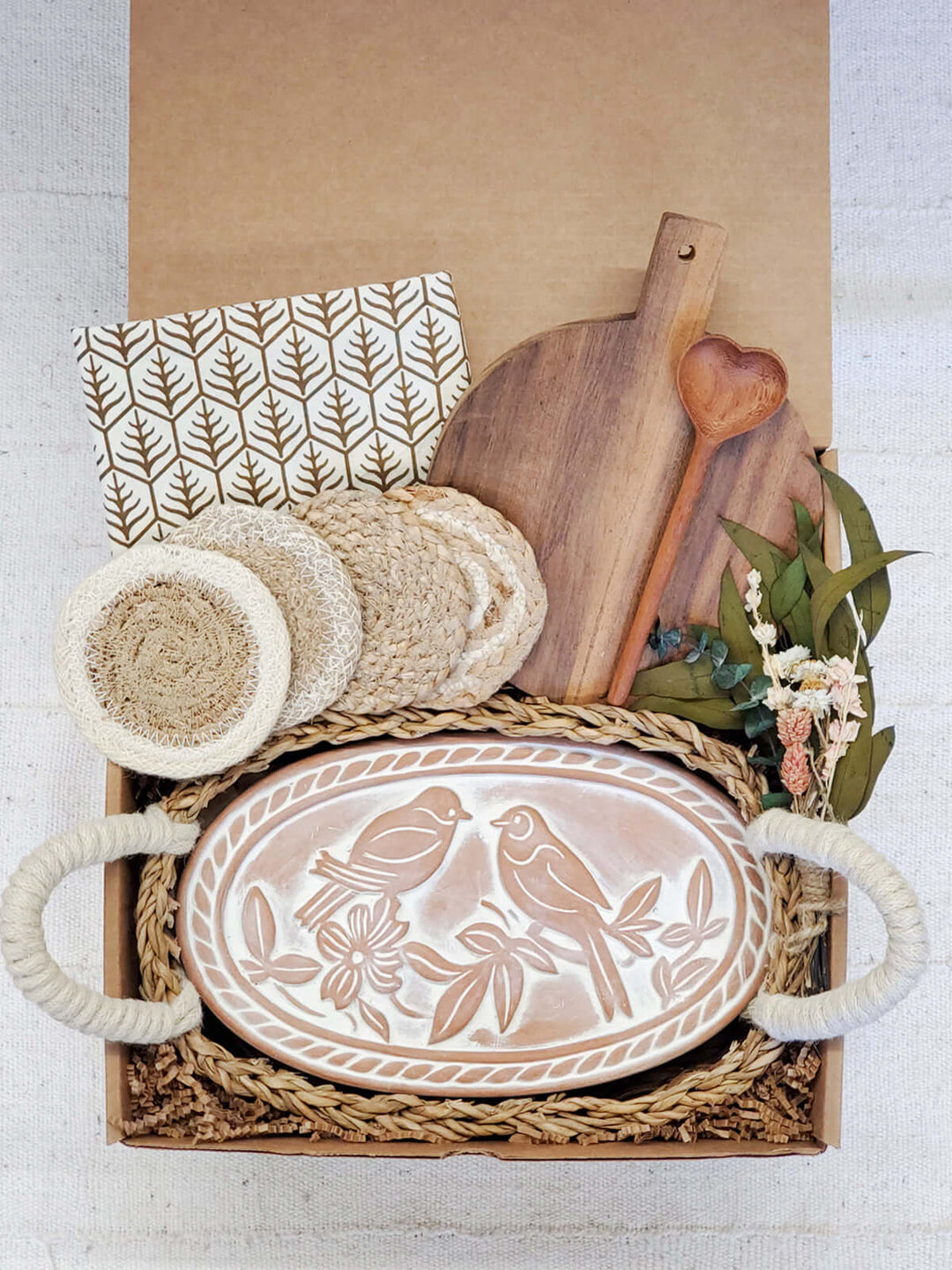 Bread Warmer Gift Box With Round Wooden Board and Spoon - Oval