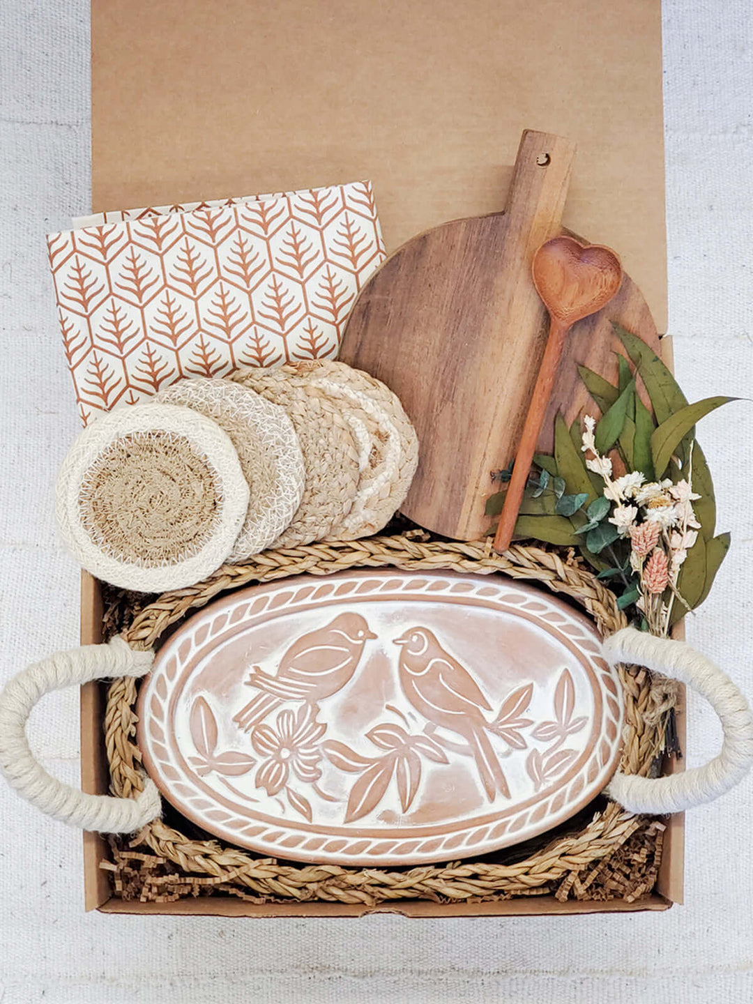 Bread Warmer Gift Box With Round Wooden Board and Spoon - Oval