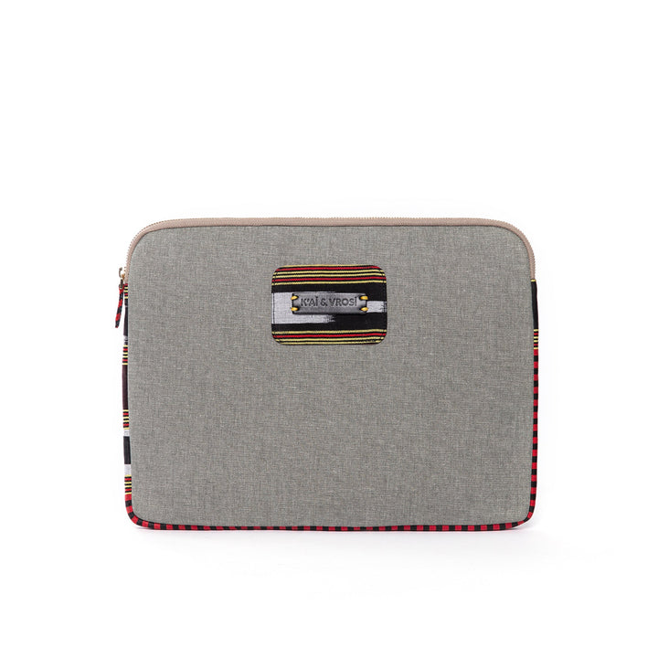 Zipped, Patterned, Gray Canvas Laptop Case for 13" 14"