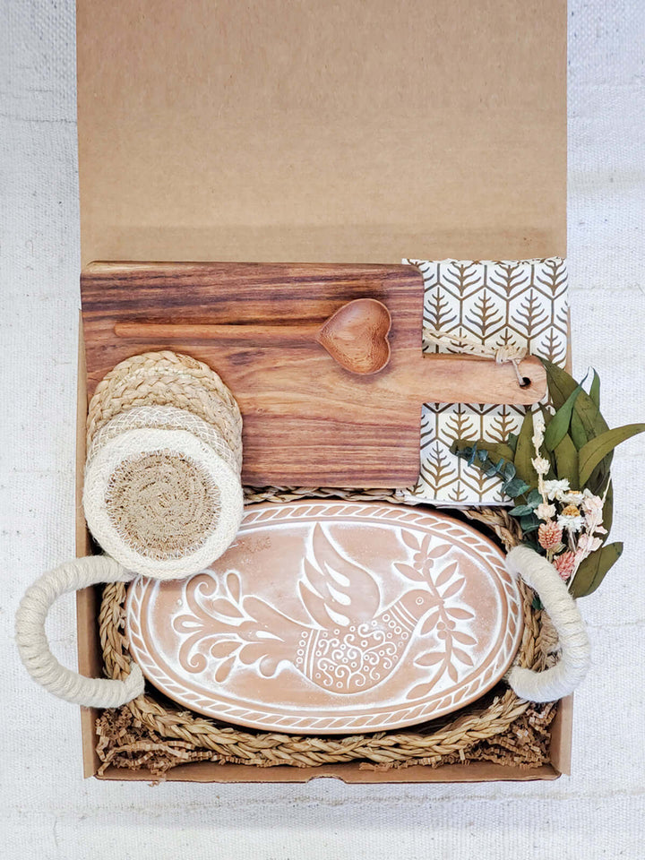 Bread Warmer Gift Box With Rectangular Wooden Board and Spoon - Oval