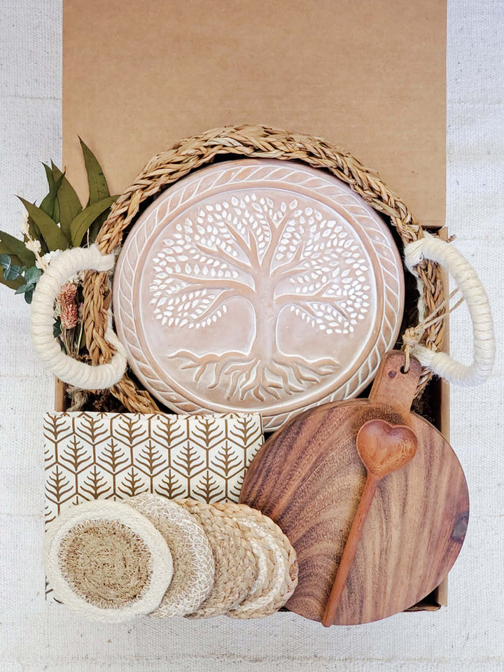 Bread Warmer Gift Box With Round Wooden Board and Spoon - Round