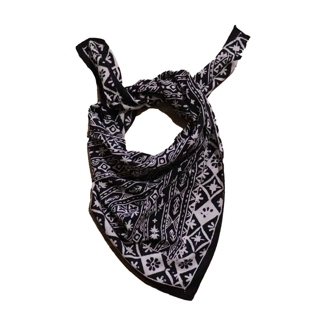 Large 27" Batik Bandana, Hand Dyed, 100% Soft Cotton, Geometric Black & White, XL