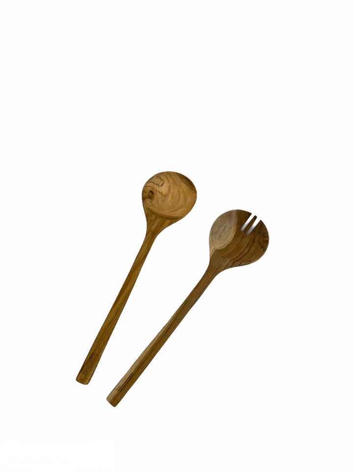 Teak Wood Salad Spoon and Fork Set, Handcarved from Indonesia