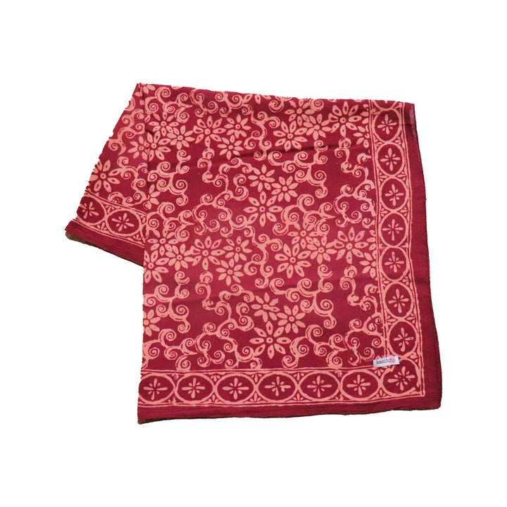 Large 27" Hand Dyed Batik Bandana, Red Loop Pattern, Burgundy, Size Big, XL Scarf