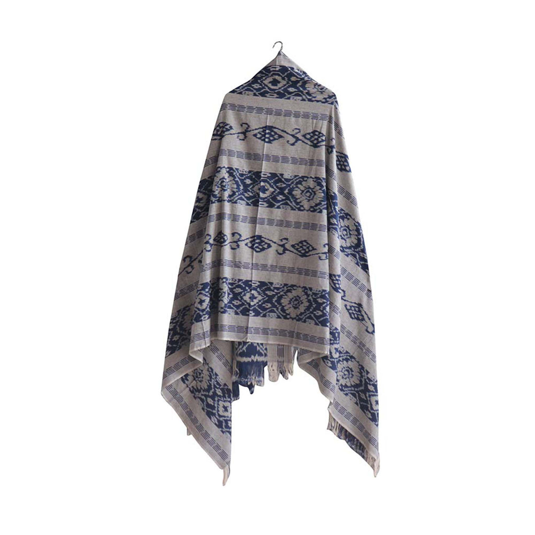 Ikat Blanket Throw, Gray & Dark Blue Handwoven in Indonesia