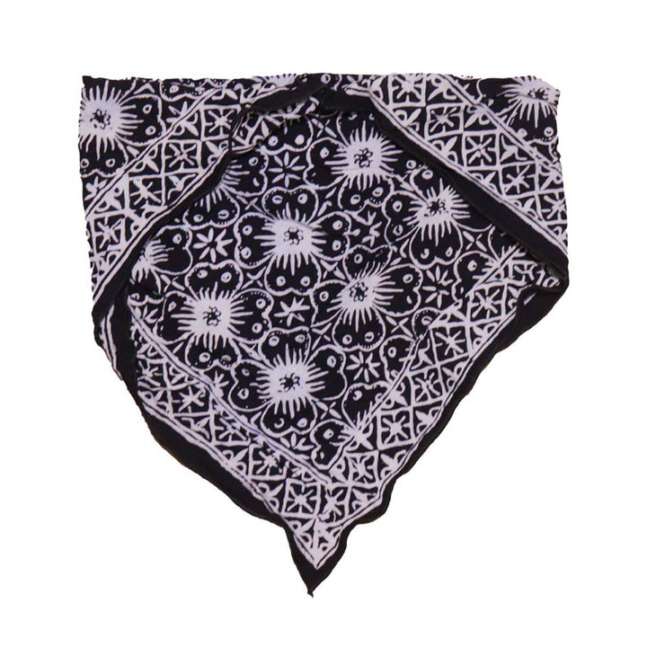 Large 27" Hand Dyed Batik Bandana Black, Hibiscus, Size XL Scarf