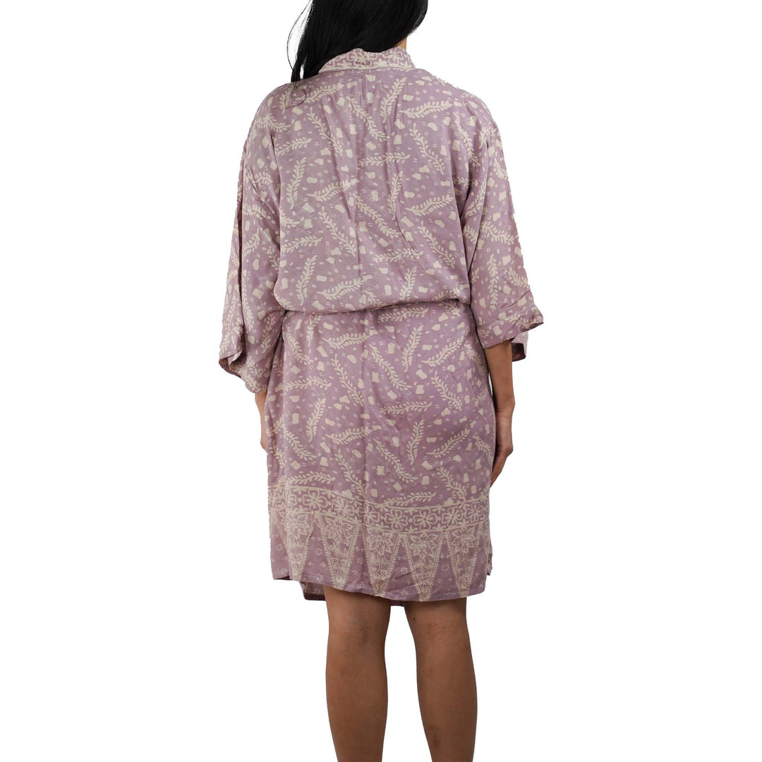 Hand Dyed Batik Robe Kimono, 100% Cotton Soft, Purple Lilac Lavender