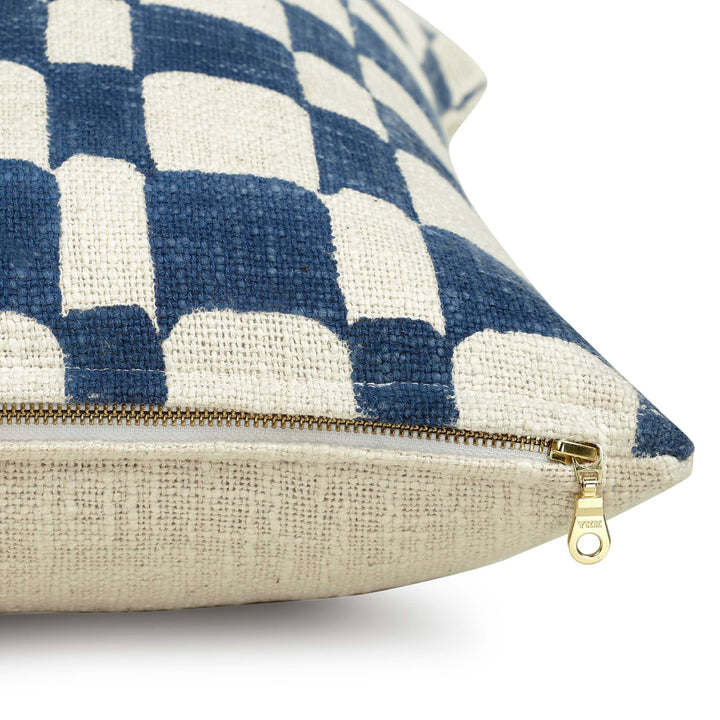 Checkered Block Printed Pillow - Indigo