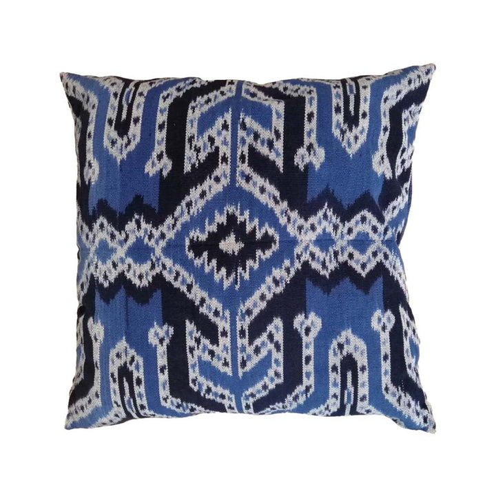 Handwoven Ikat Pillow Cover, Blue. Cover Only with No Insert. 20inches x 20inches, Cushion