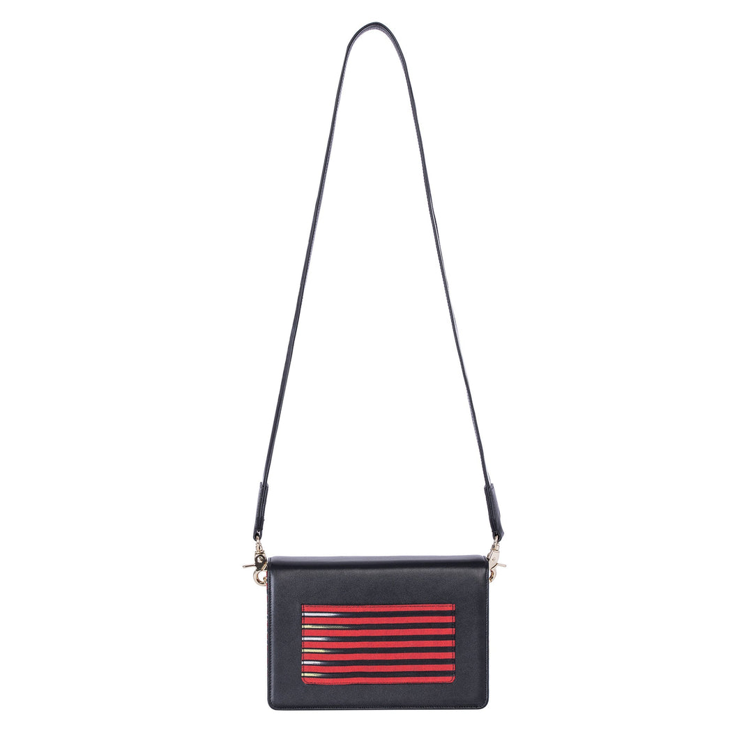 Black Leather Structured Crossbody Bag