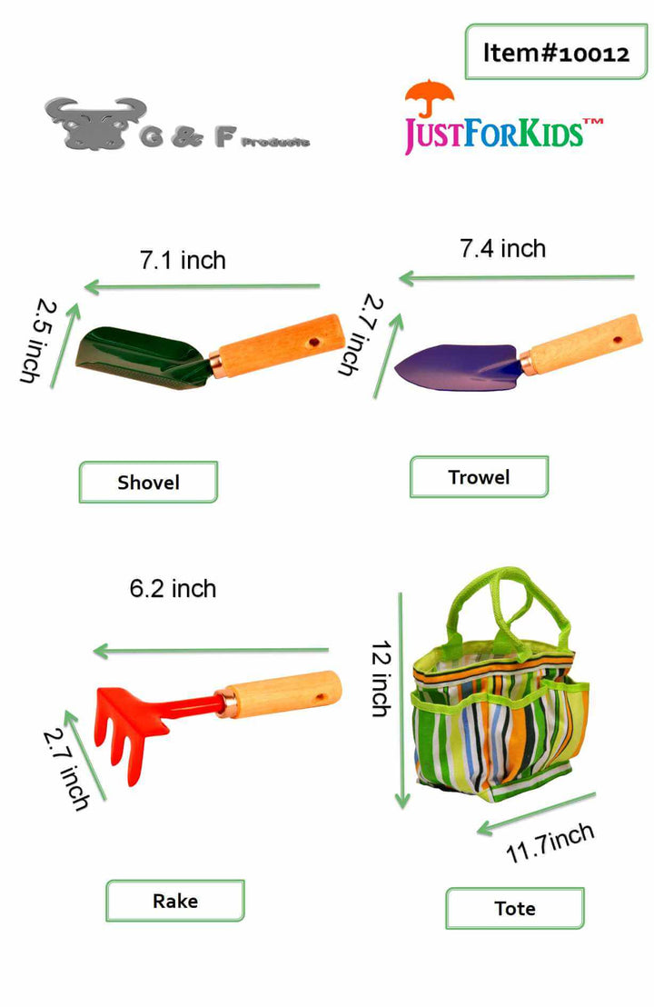 JustForKids Kids Garden Tools Set with Tote