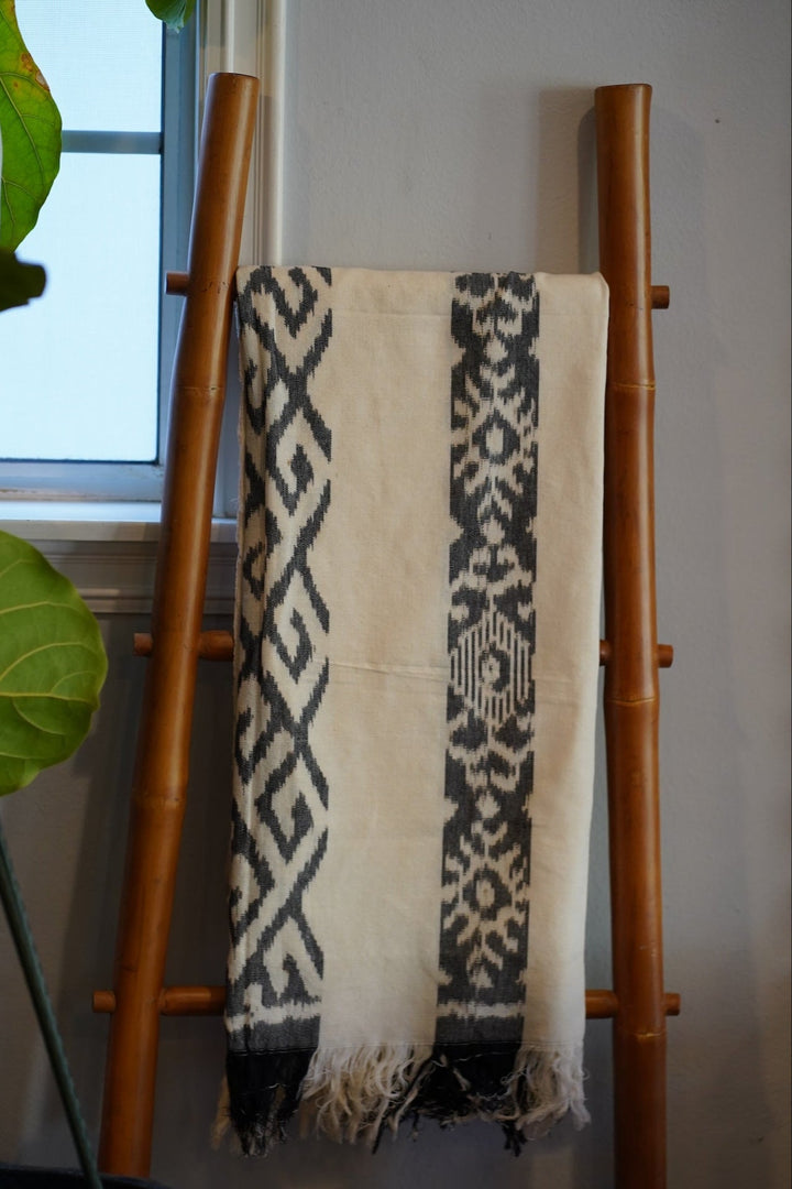 Ikat Blanket Throw, White & Gray Handwoven in Indonesia