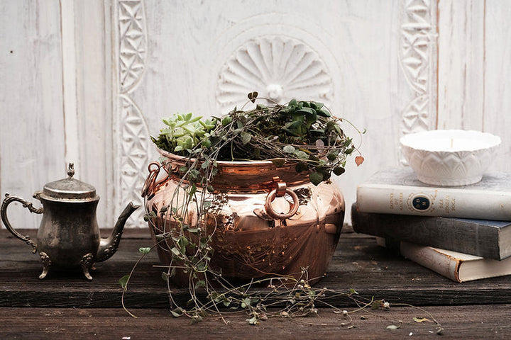 Vintage Inspired Copper Cauldron Pot