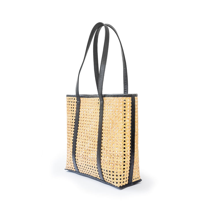 Rattan and Leather Carry All Tote