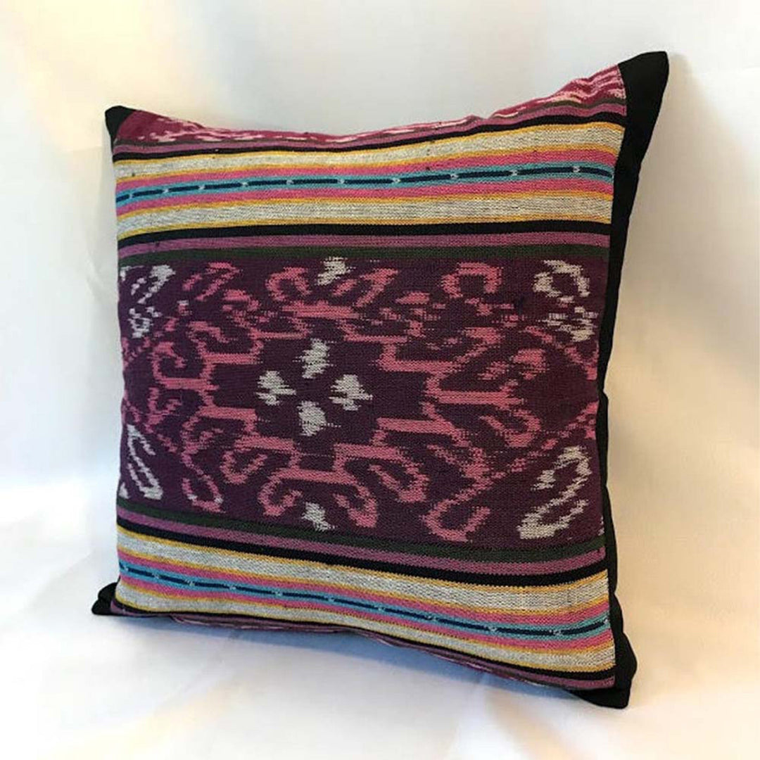 Handwoven Ikat Pillow Cover, Pink and Purple. Cover Only with No Insert. 16x16 inches, Cushion