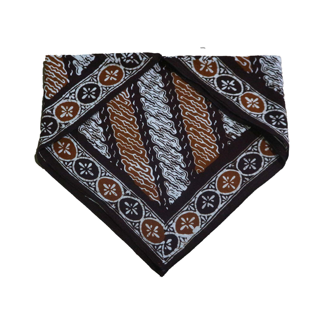 Hand Dyed Batik Bandana, Earthy Edge, Brown, Black, Indonesian Traditional Batik