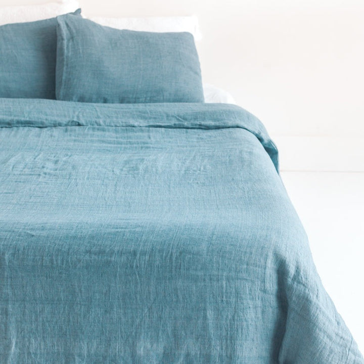 Linen Duvet Cover Set - Denim Blue