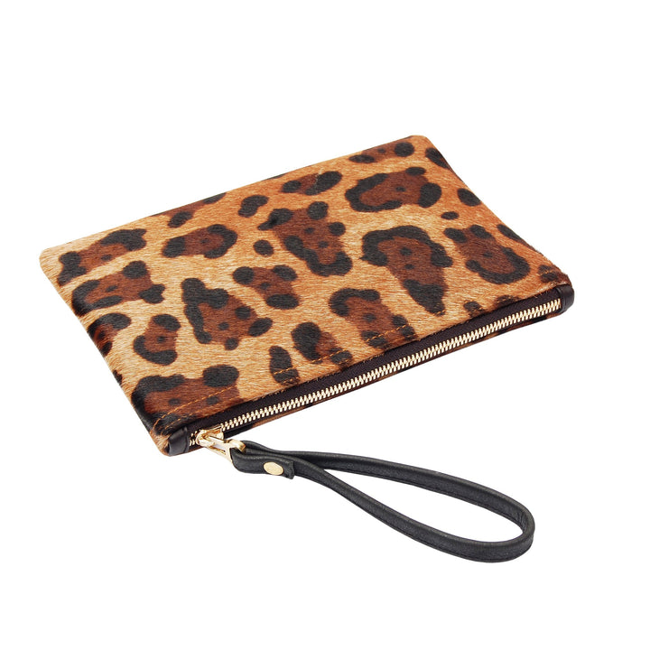 Leopard Leather Wristlet Clutch