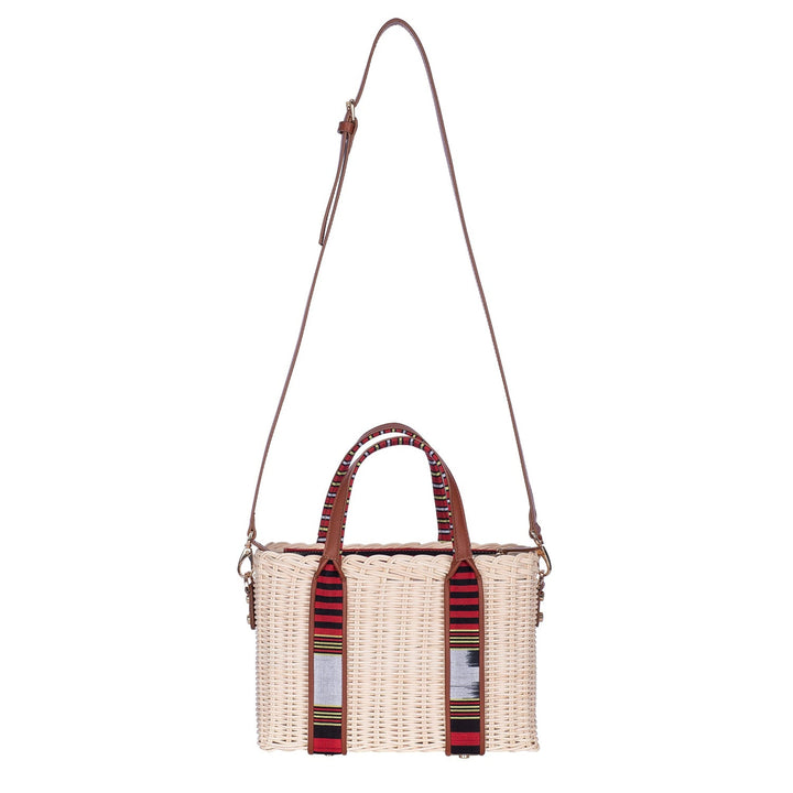 Woven Straw Handbag with Brown Leather Trimmed Handles