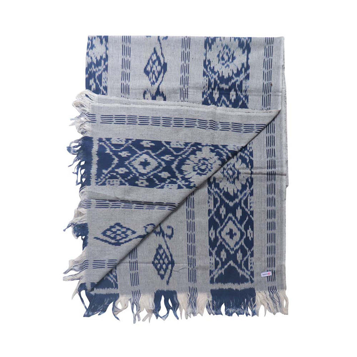 Ikat Blanket Throw, Gray & Dark Blue Handwoven in Indonesia