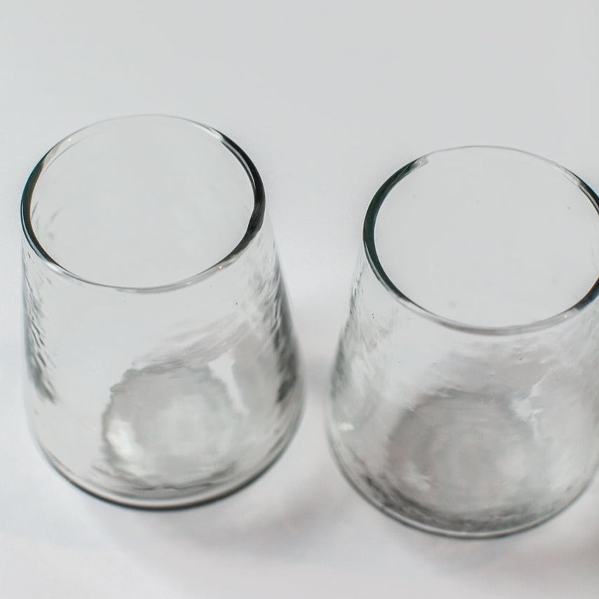 Handblown Hammered Glass Water Tumbler, Clear - set of 4