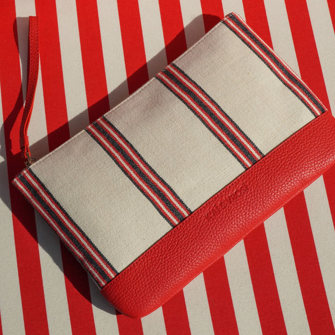 Apollon - Red Calfskin & Handloomed Fabric Clutch