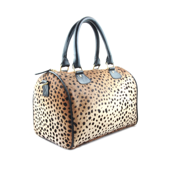 Leopard Leather Barrel Bag