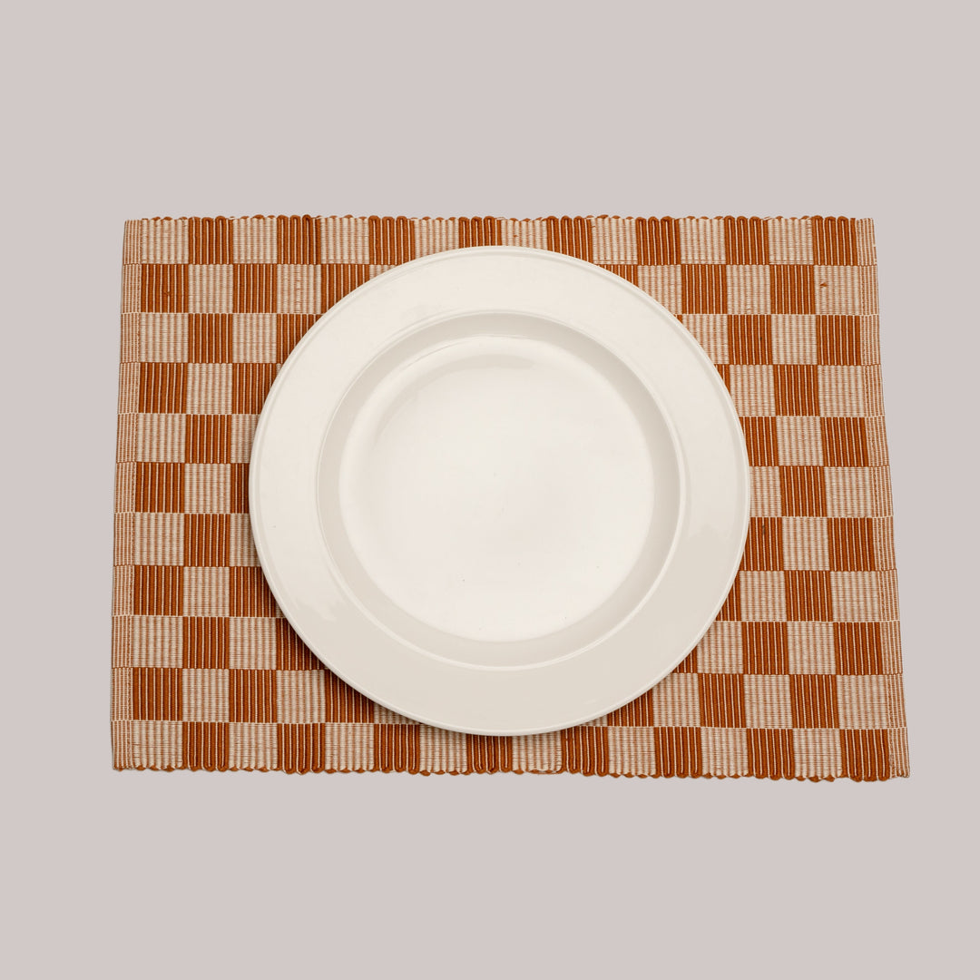 S/4 Handloomed Checkered Placemats - Brown