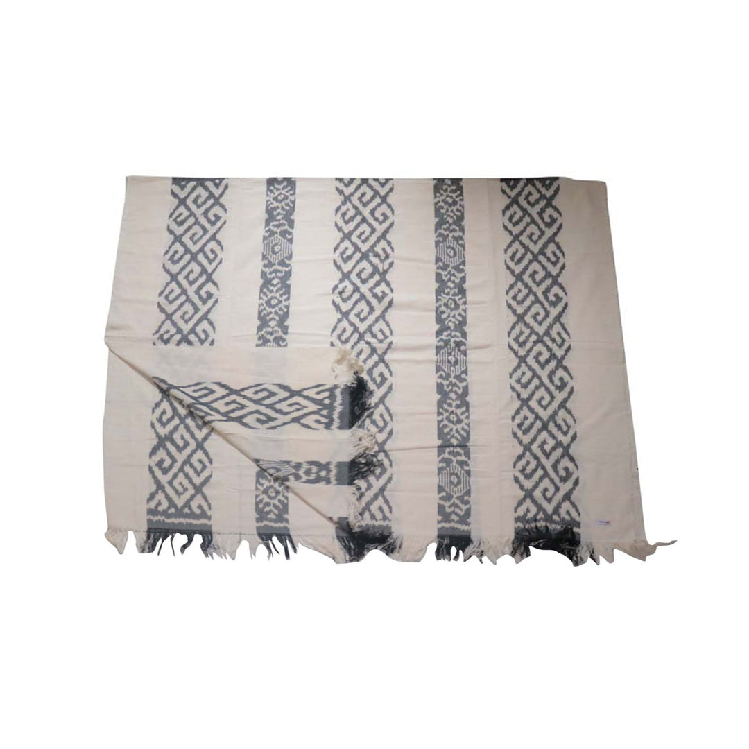 Ikat Blanket Throw, White & Gray Handwoven in Indonesia