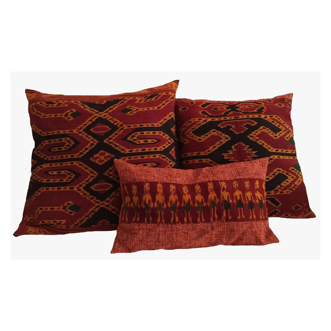 Handwoven Ikat Pillow Cover, Red. Burgundy. Cover Only with No Insert. 24inches x 24inches, Cushion