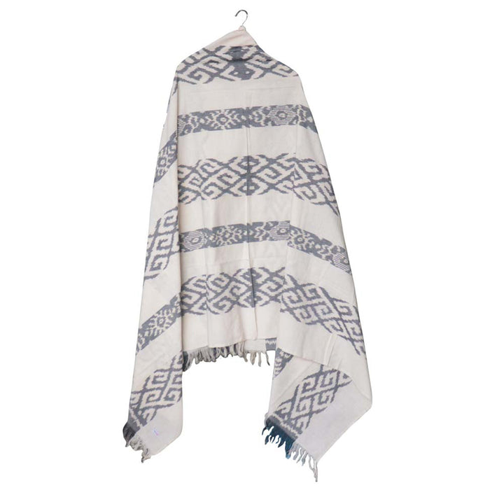 Ikat Blanket Throw, White & Gray Handwoven in Indonesia