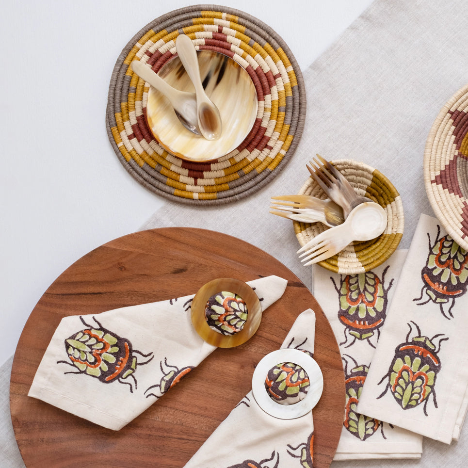 Hand Block Printed Napkin ~ Autumnal Jewel Bug