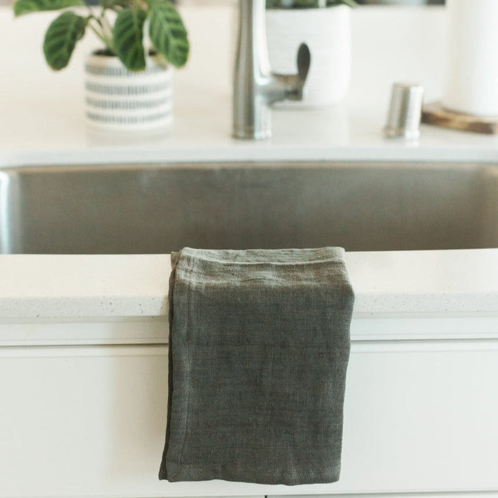 Stone Washed Linen Tea Towel - Iron Ore