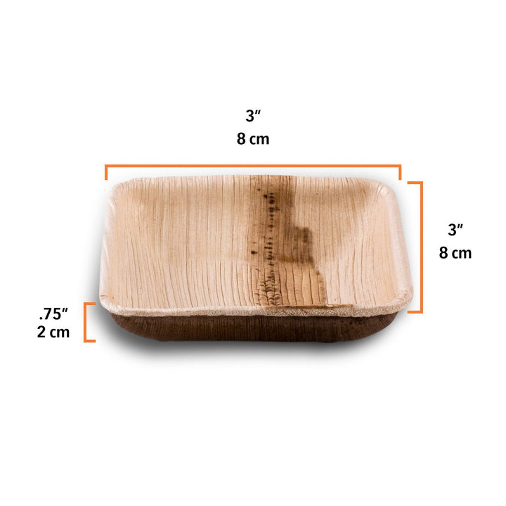 Palm Leaf Square Bowl 3.5" Inch - 3oz Mini (25 count)