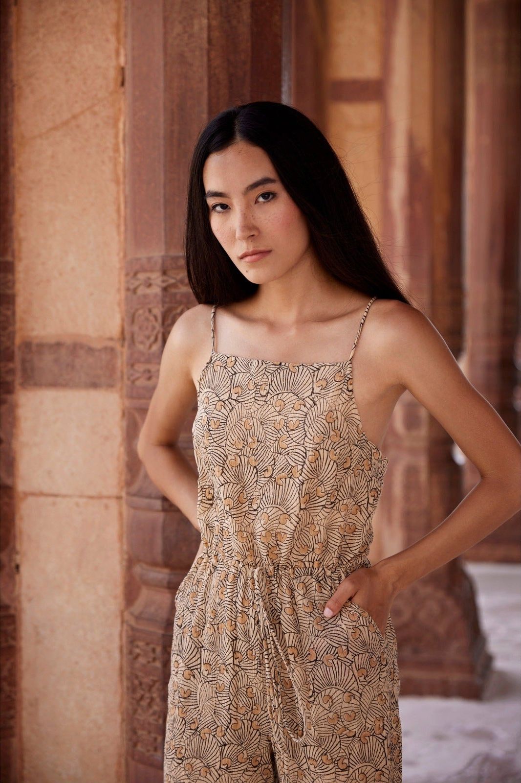 Hand-Printed Simané Jumpsuit (Desert Sand)