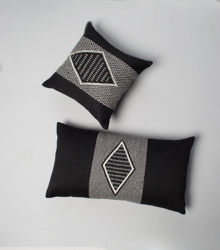 Diamante Square Textile Small Pillow in Black