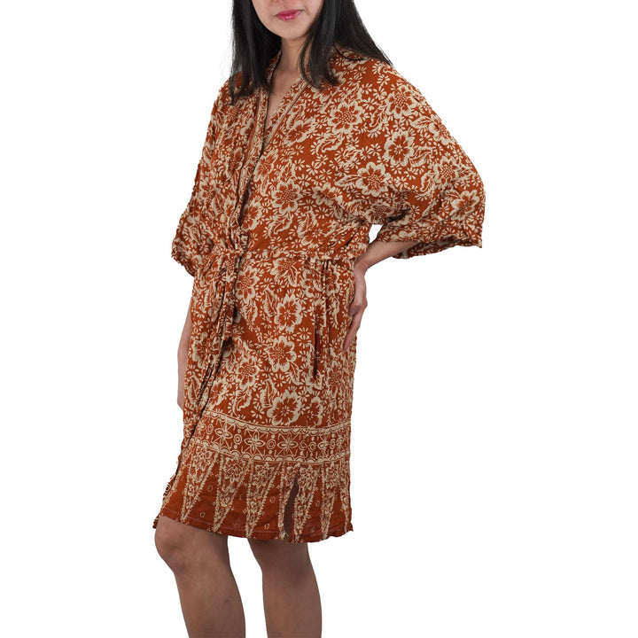 Handmade Batik Robe Kimono, 100% Cotton Soft Lightweight, Orange, Fall, Autumn, Yellow, Sunflowers