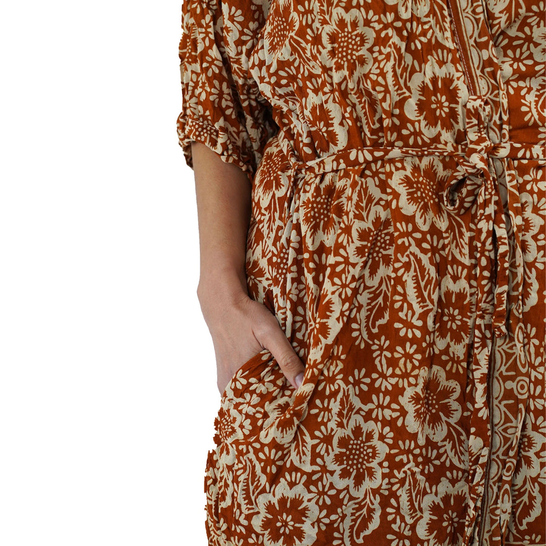 Handmade Batik Robe Kimono, 100% Cotton Soft Lightweight, Orange, Fall, Autumn, Yellow, Sunflowers