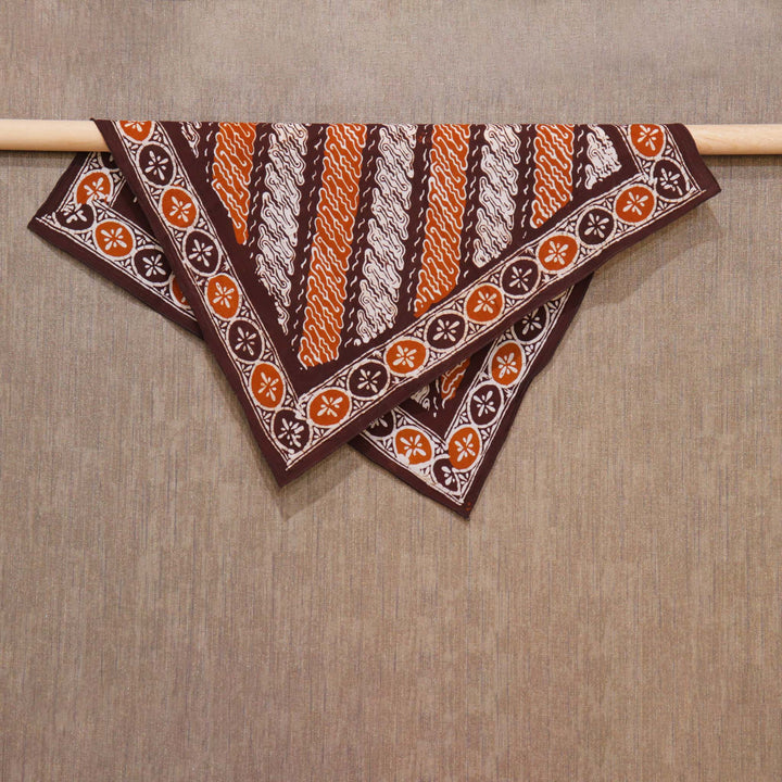 Hand Dyed Batik Bandana, Earthy Edge, Brown, Black, Indonesian Traditional Batik