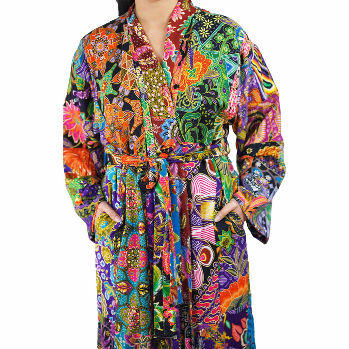 Handmade Long Thick Quilted Printed Batik Robe/ Kimono