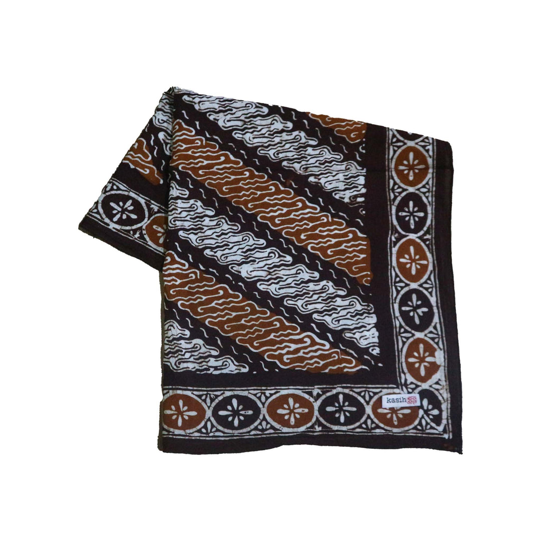 Hand Dyed Batik Bandana, Earthy Edge, Brown, Black, Indonesian Traditional Batik