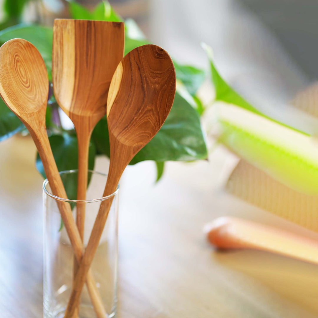 Set of 3 Cooking Kitchen Utensils Teak Wood 14inches ( two spoons and one spatula)