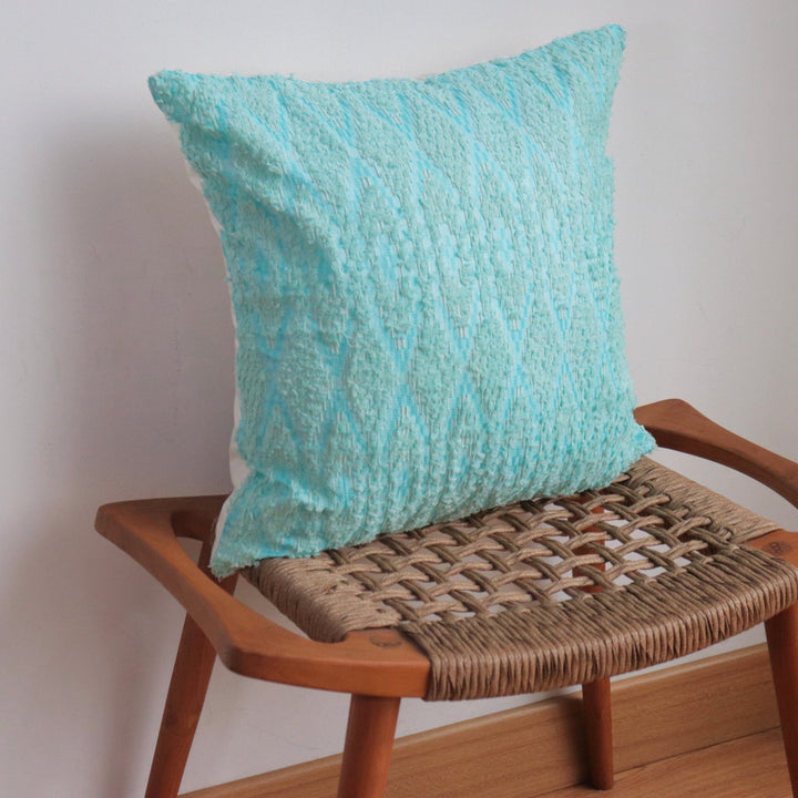 Pillow / Cushion Cover Handwoven Ikat in Silk & Cotton, Blue, Baby Blue